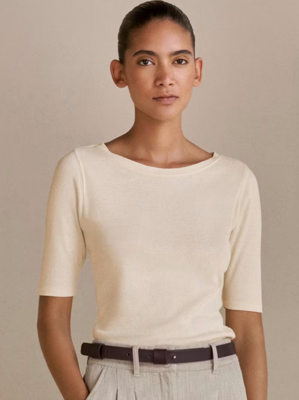 NWT poetry ribbed jersey top in hemp and organic cotton cream 10